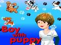 Boy met puppy om aanlyn te speel